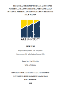 PENERAPAN SISTEM INFORMASI AKUNTANSI 
PERSEDIAAN BARANG TERHADAP PENGENDALIAN 
INTERNAL PERSEDIAAN BARANG PADA PT PUNDIMAS 
MAJU MAPAN