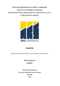 PENGARUH PROMOSI DAN HARGA TERHADAP 
KEPUTUSAN PEMBELIAN RUMAH 
(STUDI KASUS PADA PERUMAHAN SYARIAH AULIA JAVA 
LAND BANDUNG BARAT)