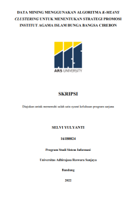 DATA MINING MENGGUNAKAN ALGORITMA K-MEANS 
CLUSTERING UNTUK MENENTUKAN STRATEGI PROMOSI 
INSTITUT AGAMA ISLAM BUNGA BANGSA CIREBON