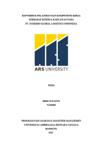 KONTRIBUSI PELATIHAN DAN KOMPETENSI KERJA TERHADAP KINERJA KARYAWAN PADA PT. SUMISHO GLOBAL LOGISTICS INDONESIA
