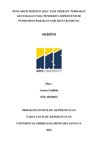 PENGARUH POSITIVE SELF TALK THERAPY TERHADAP KECEMASAN PADA PENDERITA HIPERTENSI DI PUSKESMAS BABAKAN SARI KOTA BANDUNG