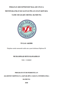 PERANAN RECEPTIONIST DALAM UPAYA 
MENINGKATKAN KUALITAS PELAYANAN KEPADA 
TAMU DI GEARY HOTEL BANDUNG