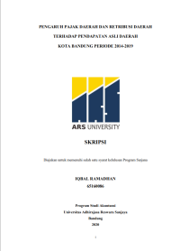 PENGARUH PAJAK DAERAH DAN RETRIBUSI DAERAH 
TERHADAP PENDAPATAN ASLI DAERAH
KOTA BANDUNG PERIODE 2014-2019